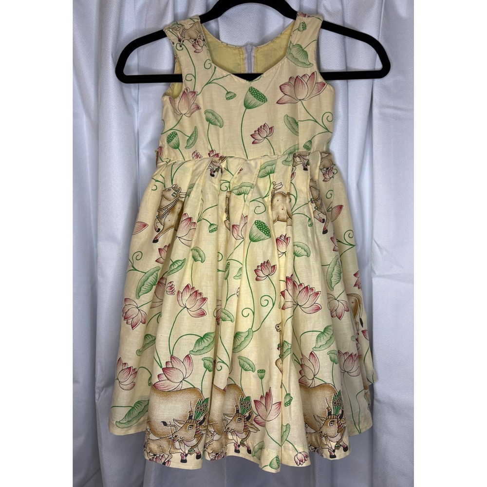 Gorgeous Girl's Pichwai Art Print Frock Dress- Kamal Talia & Holy Cow Motifs